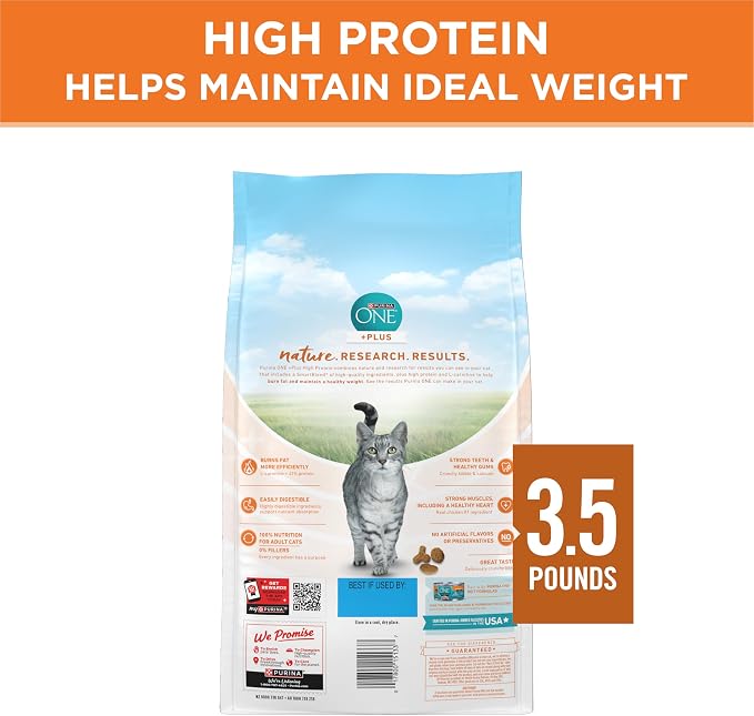 Purina ONE Healthy Weight Dry Cat Food, High Protein, 3.5 lb Bag | Made with real chicken and L-carnitine to help burn fat, plus antioxidants for immune support and calcium for strong teeth