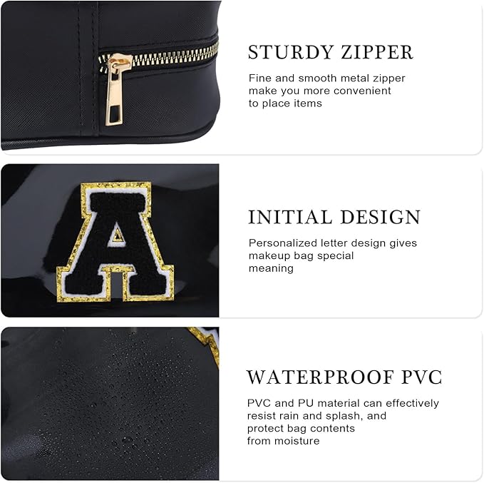 YOOLIFE Travel Toiletry Bag for Women, Black Clear Makeup Bag Cute Make Up Bag Cosmetic Bags Skin Care Makeup Bag Organizer Birthday Gifts for Women Teacher Mother Girlfriend Initial H