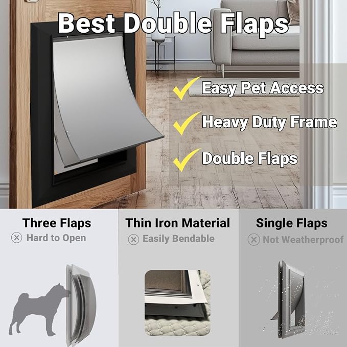 X-Large Heavy Duty Aluminum Dog Door, Double Flap for Extreme Weather