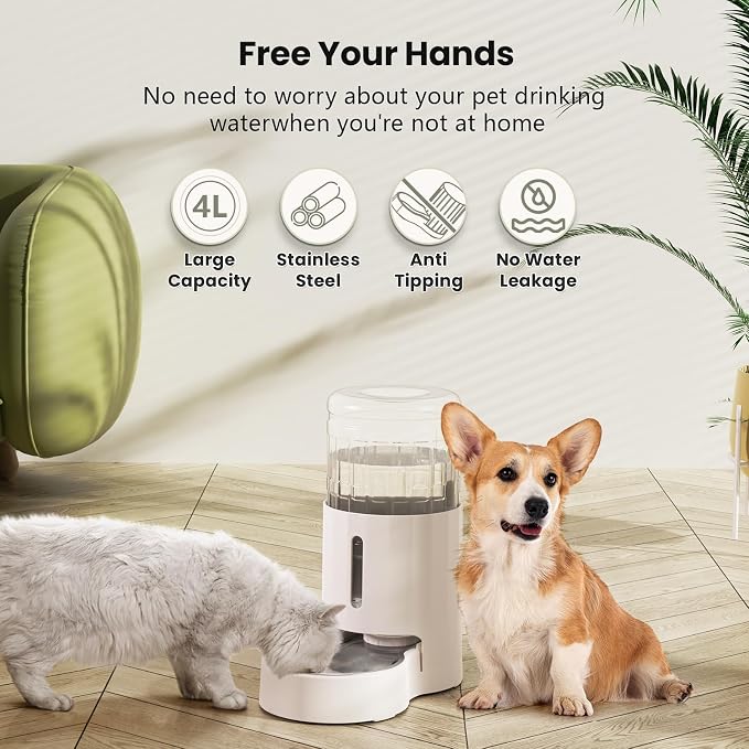 CZPET 4L Pet Water Dispenser Without Electricity Unplugged Automatic | Water Bowl Dispenser, Gravity Water Dispenser for Dogs Water Self Feeder Dog Fountain Dogs Bowl Bottles for Puppy