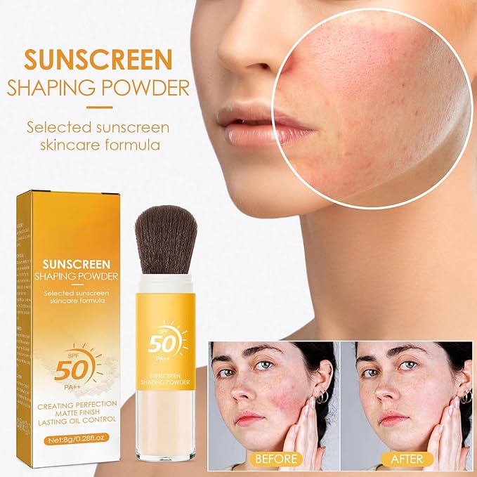 Mineral Sunscreen Setting Powder SPF 50, Mineral Brush Powder Oil Control Natural Matte Finish Loose Powder with Sunscreen Brush, Translucent Face Powder Smooth Lasting Lightweight Breathable
