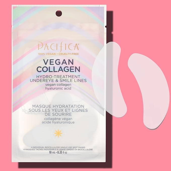Pacifica Undereye & Smile Mask Set – Vegan Collagen Hydro Treatment with Hyaluronic Acid, Hydrating for Dark Circles, Dry & Combination Skin, Vegan & Cruelty-Free, 4 Pieces