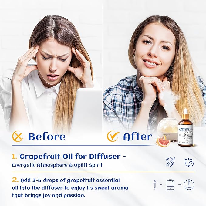 HIQILI 30 ml Grapefruit Essential Oil, for Diffuser, Skin Care - 1 Fl Oz | Fresh Citrus Aroma, Ideal for Daytime Diffusion, Nighttime Massage, DIY and Daily Home Fragrance —30mL / 1.01 fl oz