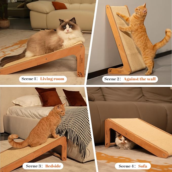 Sisal Cat Scratcher Ramp for Indoor Cats, 24.8" L Shape Cat Scratching Post Climbing Vertical Cat Scratch Pad, Solid Wooden Cat Furniture(Standard) (Pack of 2)