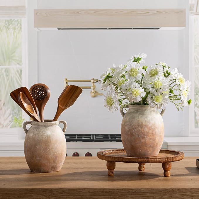 Dobbyby Ceramic Flower Vase 7.6 inch Farmhouse Rustic Vase Decorative Pottery Terracotta Vases for Home Decor Table Mantle Fireplace Living Room Bathroom Wedding Centerpiece (Aged Terra)