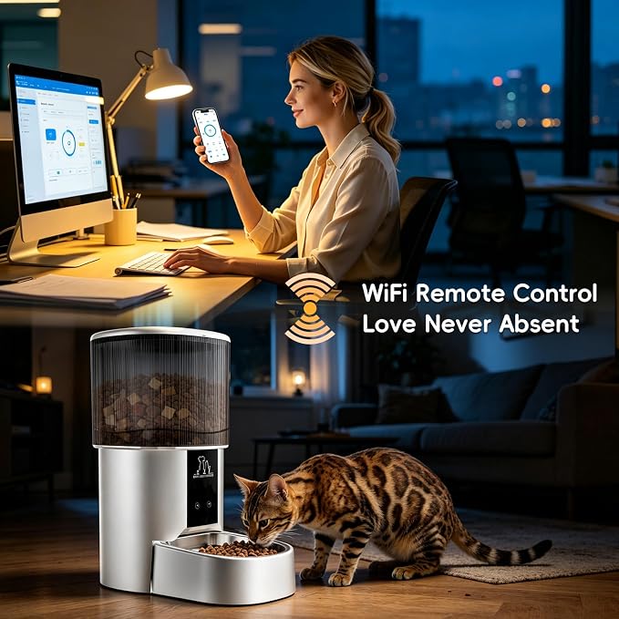 2.4G WiFi Automatic Cat Feeder, 4L/17 Cups Smart Food Dispenser | App Control, Timed 1-6 Meals & 1-12 Daily Portions, Stainless Steel Bowl, Clog-Free Design, Dual Power & Lock-Fresh Tech