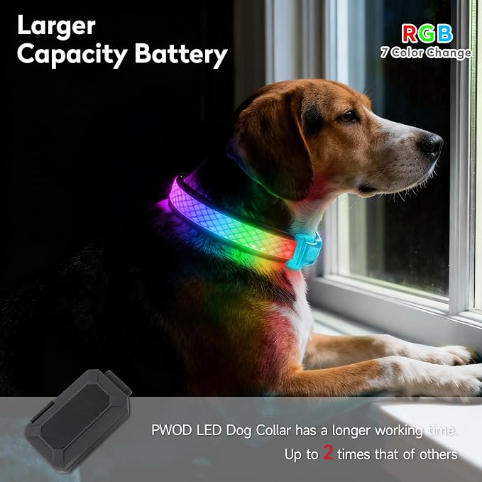 LED Dog Collar, Light Up Dog Collar,for Night Walking(Medium,Blue) | Adjustable,Bright RGB 7 Colors Light Glowing Collar,Waterproof,Nylon,Soft,For Medium and Large Dogs,USB C to Charge