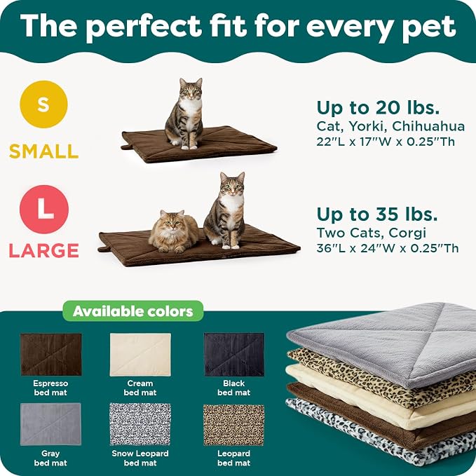 Furhaven ThermaNAP Self-Warming Cat Bed for Indoor Cats & Small Dogs, Washable & Reflects Body Heat - Quilted Faux Fur Reflective Bed Mat - Snow Leopard, Small (Pack of 2)