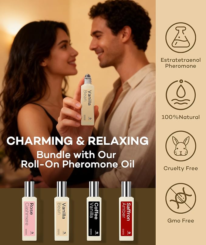 purefittech Pheromones Perfume Oil for Women, Vanilla Bean Fragrance Roll-on Long Lasting Pheromone Perfume Oil, 0.68 fl oz (2 * 10ml) Travel Size Pure Essential Oil Parfum Made in USA