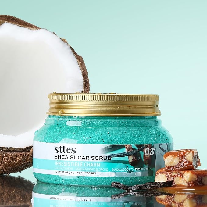 Sttes Smell Rio Shea Sugar Body Scrub 03 (Irresistible Charm) – Coconut & Vanilla Scent Shower Treatment 250g