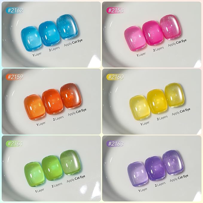 GAOY Jelly Neon Gel Nail Polish Set, 6 Transparent Summer Colors Sheer Green Pink, Soak Off UV Light Cure Gel Polish Kit for Nail Art DIY at Home