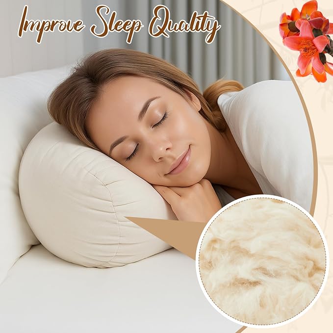 Leinuosen Organic Kapok Orthopedic Roll Pillow 14"x5" – Neck, Back, Knee & Leg Support Bolster – Cervical & Lumbar Roll for Pain Relief, Spinal Alignment – Natural Filling, Adjustable for Bed & Travel