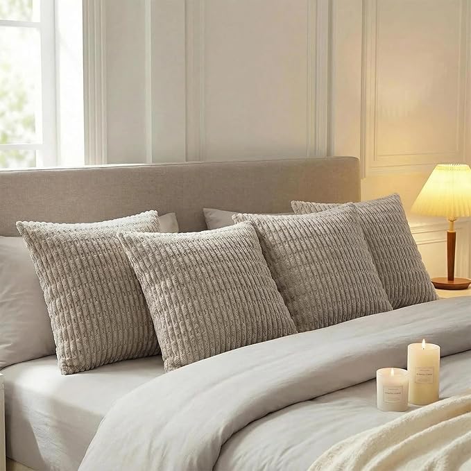 Fancy Homi 4 Packs Decorative Throw Pillow Covers for Living Room Couch Bed, Modern Farmhouse Boho Home Décor Accent Cushion Case, 22" x 22", Taupe