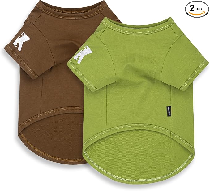 Koneseve Dog Shirts Soft Stretchy Plain T-Shirt - Brown & Avocado Green 5XL | 2-Pack Blank Solid Tee for Large Dogs, Breathable Cotton Clothes for All-Season Dress-Up, Easy Pull-On for Daily Casual Wear