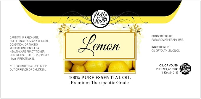 Oil of Youth - Lemon Essential Oil (16oz Bulk) Pure Therapeutic Grade Essential Oil for Aromatherapy, Diffuser, Skin Therapy, Calming