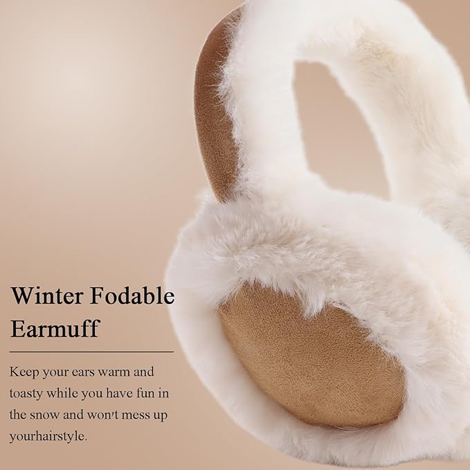 Zsedrut Winter Women Earmuff Foldable Ear Warmer Fluffy Ear Cover Warm Outdoor
