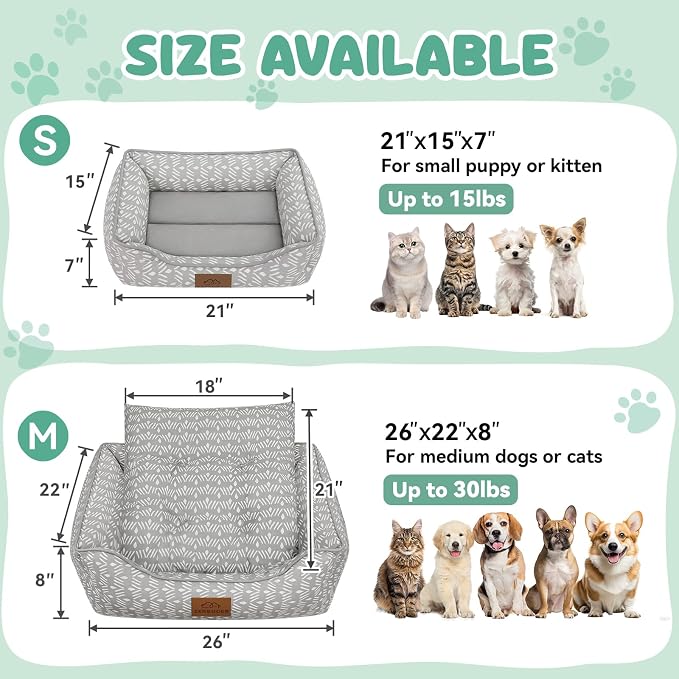 Zerbuger 20in Grey Pattern Rectangle Cat Dog Bed Machine Washable Sofa | Sleeping for Large Medium Small Pets Indoor Outdoor, Non-Slip Bottom Soft Puppy Bed Durable Orthopedic Calming Pet Cuddler