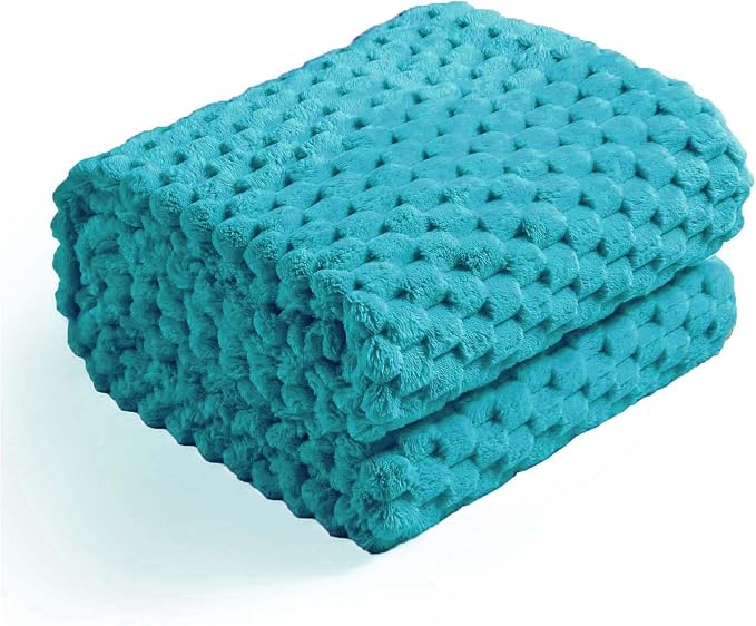 Excervent Hexagon Jacquard Throw Blanket for Bed, 50x70 Inches, Teal | Decorative Fuzzy Flannel Fleece Throw Blanket for Sofa Bed Couch, Super Soft Cozy, Suitable for All Seasons