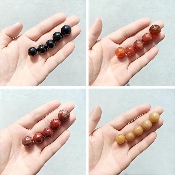 20Pcs 16mm Gemstone Spheres Natural Stone Balls Polished Assorted Small Marbles -Black Agate*5,Red Agate*5,Red Jasper*5,Yellow Jade*5
