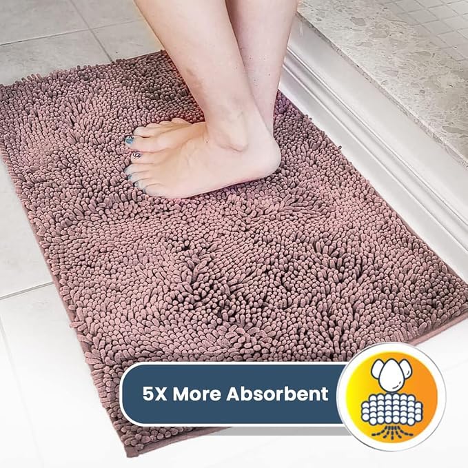 Muddy Mat® | Super Water Absorbent Door Mat Indoor, Microfiber Quick Dry Chenille Entryway Rug, Slip Resistant Front Door Mat, Indoor Mats for Entryway, Machine Washable Pet Rug, Blush Pink 24" x 72"