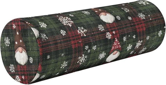 Christmas Gingham Gnome and Snowflakes Neck Roll Pillow Bolster Round Health Memory Foam Long Cervical Cylinder Pillows with Removable Washable Cover for Body Bed Legs Back Yoga
