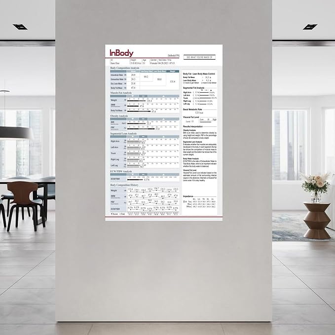 InBody1 Poster Body Composition Analysis Guide, Muscle Mass, Body Fat, BMI, Visceral Fat Level, Basal Metabolic Rate Canvas for Living Room Bedroom Decor 20x30inch(50x75cm) Unframe-style
