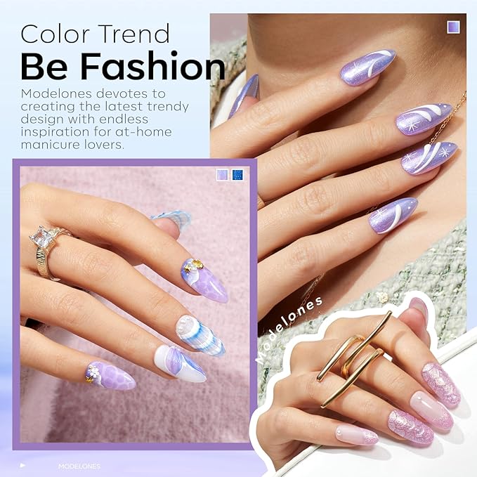modelones Gel Nail Polish Set 6 Colors Blue Pink Purple Glitter Gel Nail Polish Chameleon White Sparkle Shimmer Reflective Glitter Polish Soak Off LED Nail Art DIY Salon Gifts For Women Girl