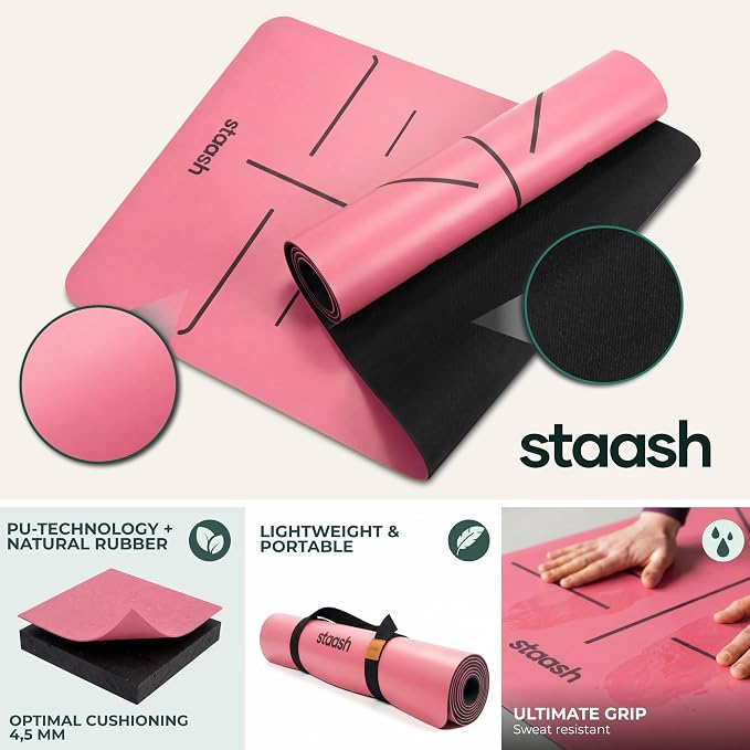 STAASH Premium Yoga Set – PU & Natural Rubber Mat + Towel + Strap + Knee Pad – Non-Slip Grip, Eco-Friendly, Studio Quality