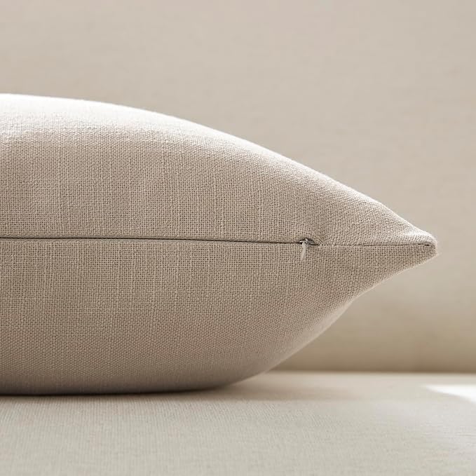 Meekio Set of 2 Natural Beige Throw Pillow Covers 22x22, Modern Farmhouse Linen Blend Decorative Pillow Covers for Couch Sofa Bed, Neutral Home Decor