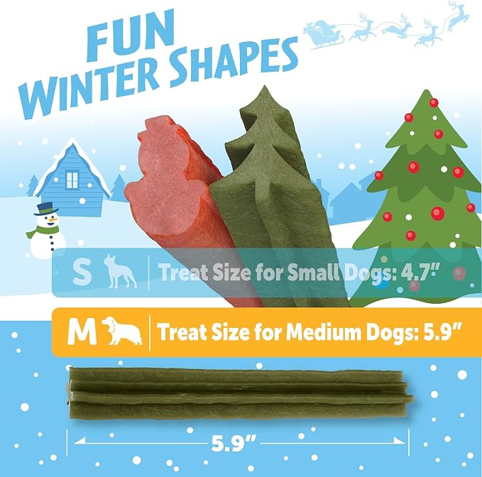 Wellness WHIMZEES Holiday Natural Dog Dental Treat, Christmas Winter Seasonal Gift, Chews, Freshens Breath, Medium Size, 6.3 oz Bag, 6 Count