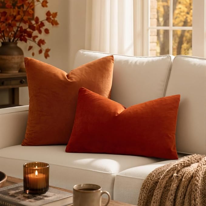 MIULEE 12x20 Inch Lumbar Fall Velvet Pillow Cover Set of 1 Burnt Orange | Soft Luxury Decorative Throw Pillow Cover, Single Rectangle Cushion Case, Home Decor for Chair Couch Sofa Bedroom Car Bed