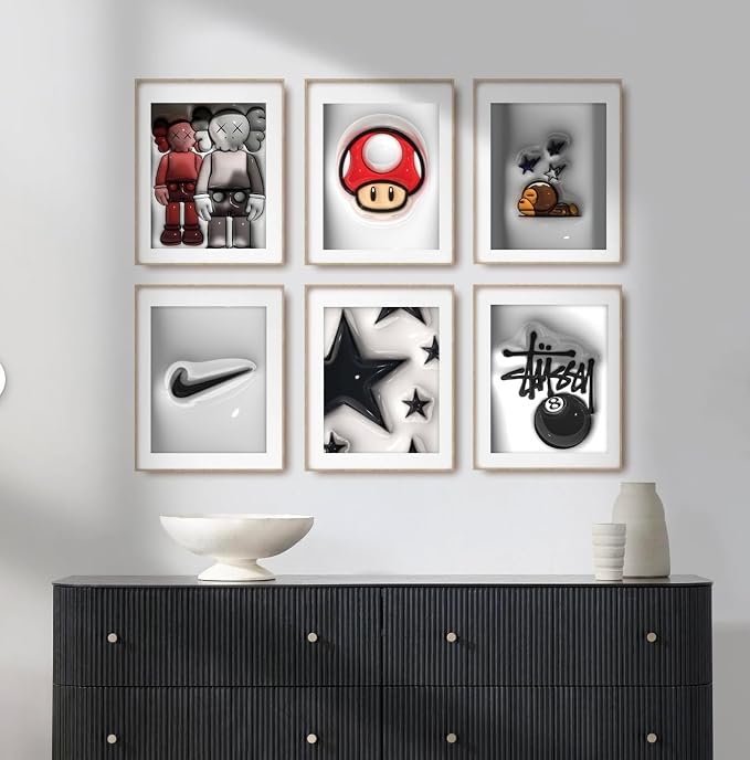 Hypebeast Posters Trendy Wall Decor Sneakerhead Room Decor For Teen Boys Room Girl Wall Collage Art Prints Glass Effect Painting 9pcs set 8x10 inch