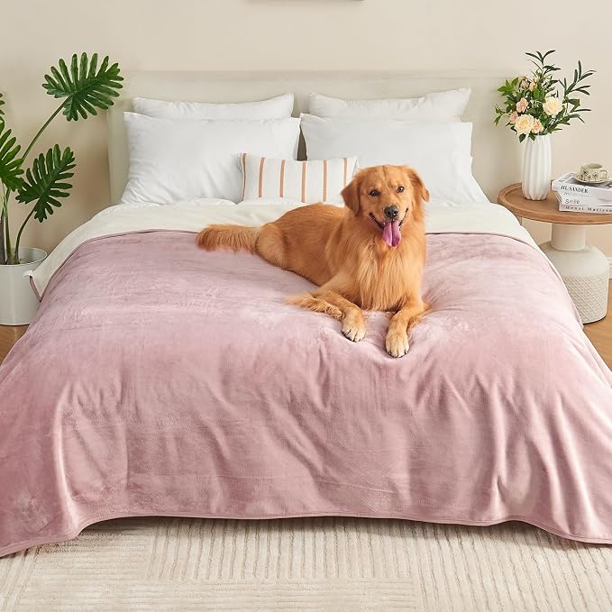 Waterproof Blanket Bed Cover 40"x60" for Adults or Pets, Dusty Pink | Soft Pet Blanket for Dogs Cats, Reversible Leakproof Blanket for Bed Couch Sofa, Furniture Protector