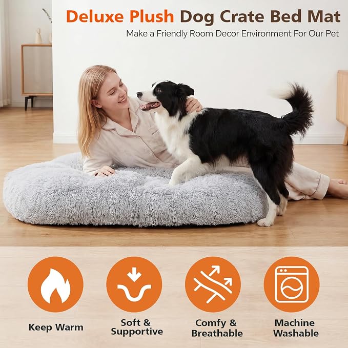 LemonRoad 42.5 Inch Corner Dog Crate Bed Pad Washable Dog Kennel Pad Mat Furniture for Large Dogs Thick Plush Crate Pet Cage Sleeping Bed Pet Corner Side Table (Only Mat)