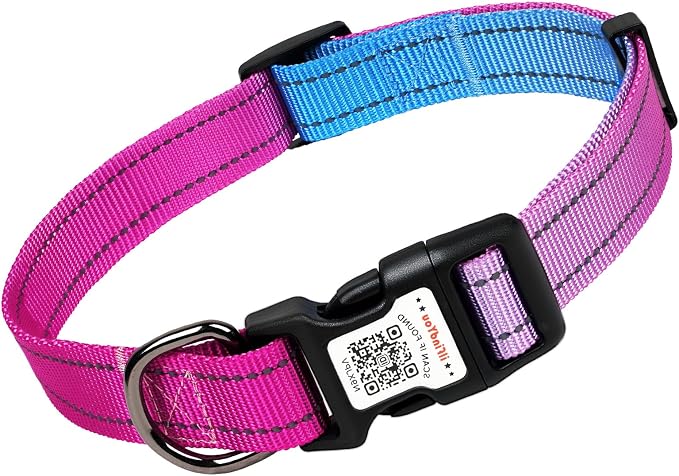 Personalized Dog Collar with QR Code Dog Tag, Blue&Rose Red S | Anti-lost, 1000D nylon, reflective, padded, XS-L(8"-24"), QR buckle shares lost pet profile, location alerts when scanned