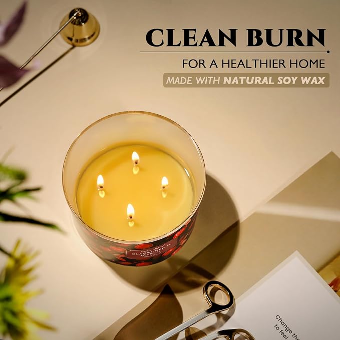 HomeLights Soy Wax Candles for Home Scented, 4-Wick Candles in Blackcherry Merlot Scented, Aromatherapy Candles Gift for Parties, Relaxing, Eclectic Mixed Styles, 18oz