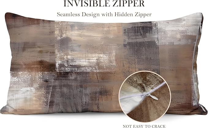 Set of 4 Abstract Throw Pillow Covers 12x20 Brown Tan Gray | Taupe Modern Abstract Art Decorative Cushion Covers, Neutral Pillow Cases for Sofa Couch Bedroom Living Room