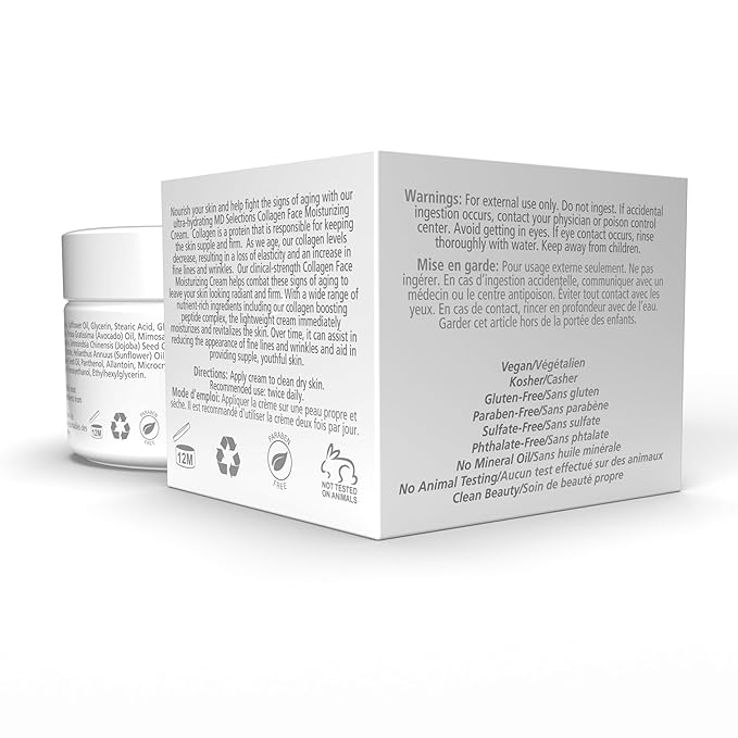 Collagen Facial Cream, Face Moisturizer Cream for Dry Skin Vegan Anti Aging Crème d' hydratation faciale au collagène, Collagen Face Cream, 2 fl oz