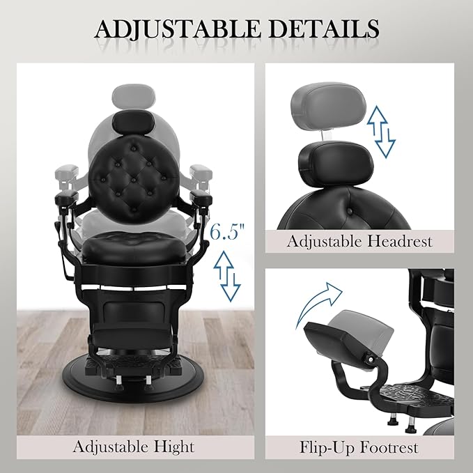 Vintage Barber Chair for Barbershop, Heavy Duty Reclining Salon Chair for Hair Stylist, Professional Hydraulic 360° Swivel Beauty Spa Hairdressing Styling Equipment, 550 lbs Capacity, Black