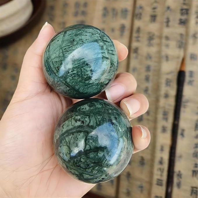 Traditional Chinese Baoding Balls, Marble Health Exercise Stress Relief Balls, Dark Green, 2-Piece Set (Dark Green, Medium-1.57")
