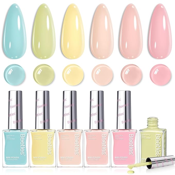 Beetles Pastel Nail Polish Set - Pistachio Whispers, 6 Colors Spring Nail Polish Quick Dry Set, Spring Nails Art, Long Lasting Manicure Salon DIY Home Easter Nails Gift for Her