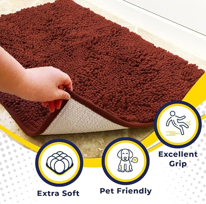 Muddy Mat® | Super Water Absorbent Door Mat Indoor, Microfiber Quick Dry Chenille Entryway Rug, Slip Resistant Front Door Mat, Indoor Mats for Entryway, Machine Washable Pet Rug, Brick Red 48" x 72"