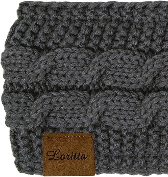 Loritta 2 Pack Headbands for Women Winter Warm Cable Knit Ear Warmer Thick Head Wrap Fuzzy Fleece Lined Gifts