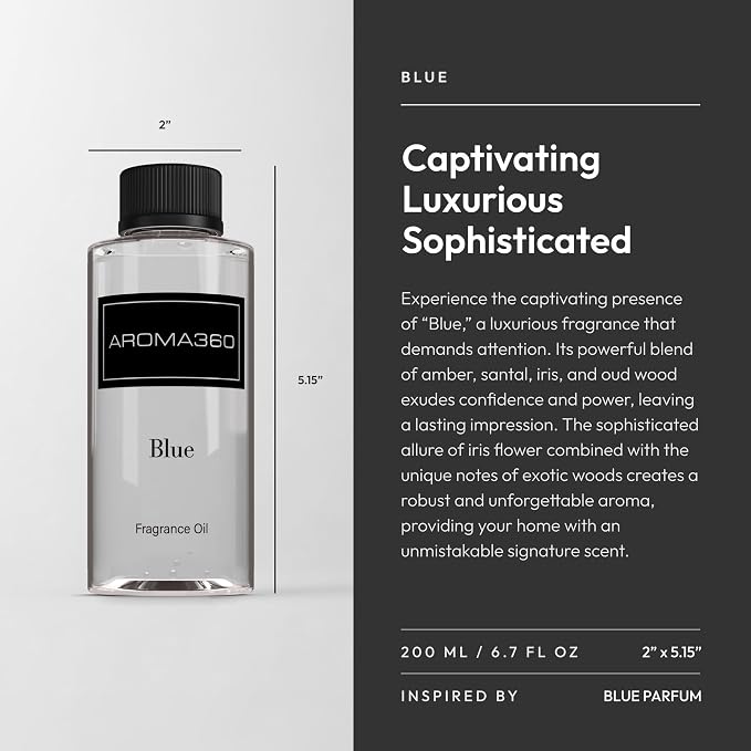 Aroma360 | Blue Diffuser Oil Blend | Luxury Essential Aromatherapy Reed Diffuser | Blue Cedar, Lavender and Eucalyptus | 6.7 fl oz 200mL