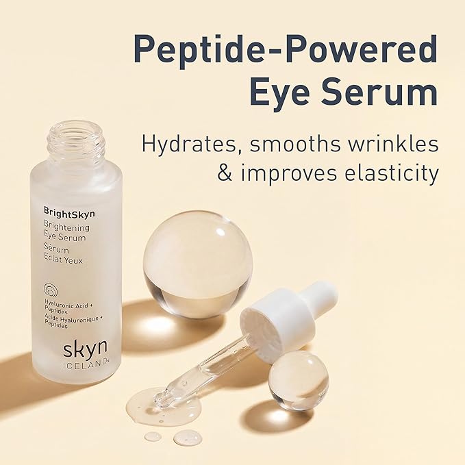 Skyn ICELAND Brightening Eye Serum, Peptides And Hyaluronic Acid Treatment, Helps Smooth Wrinkles, Improve Elasticity And Brightness. Lightweight Hydrating Formula For Under Eye Area, 0.4 Fl Oz