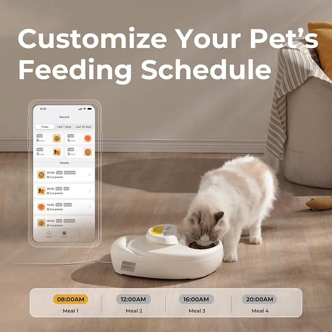 Automatic Wet Food Cat Feeder, 24H Food Freshness Smart Dual‑Temp Refrigerated Cat Feeder with Semiconductor Cooling & Pre‑Heating, App‑Controlled, Easy to Clean, 4‑Day Feeding Schedule