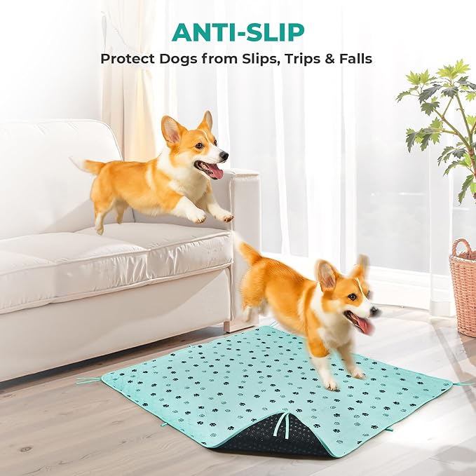 Fostanfly Washable Pee Pads for Dogs, Leak-Proof, 36"x48"-2 Pack, Green | Ultra-Absorbent, Waterproof, Non-Slip, Large Reusable Pee Pads for Puppy Potty Training, Crate and Playpen with 8 Tie Straps