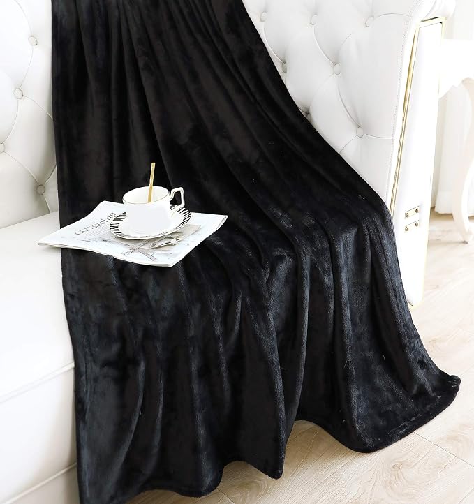 TASTHROW Large Flannel Fleece Throw Blanket, 50×70 Inch - Black | Cozy Lightweight Thick Blanket - All Seasons Suitable for Women, Men and Kids (Two Pack)