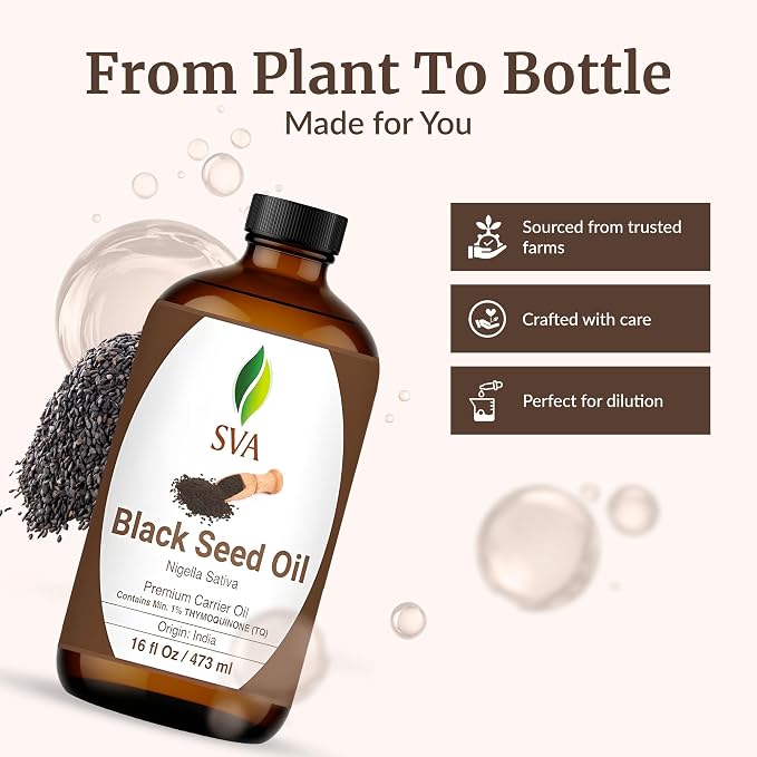 SVA Black Seed Oil - 16 Fl Oz - for Face, Skin Care, Hair Care, Scalp Massage & Body Massage