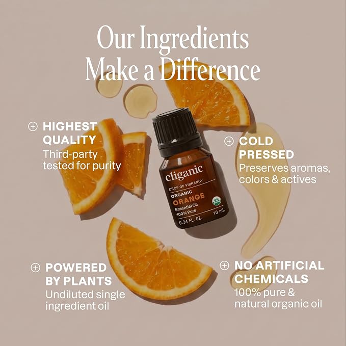 Cliganic Organic Sweet Orange Essential Oil, 4oz - 100% Pure Natural for Aromatherapy Diffuser | Non-GMO Verified